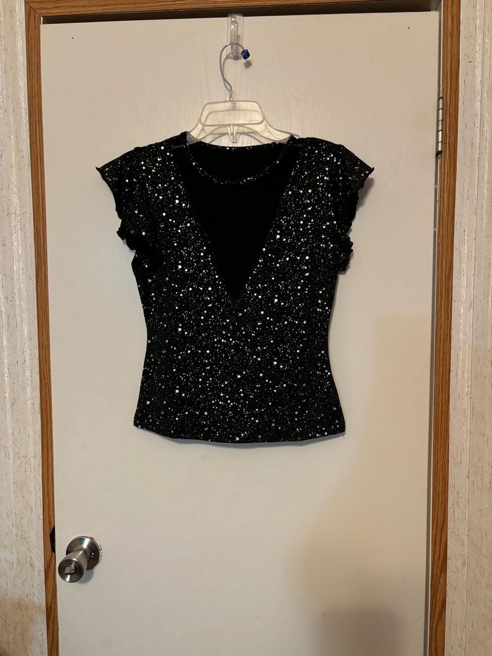 Black Sparkle V-Neck Women's Top